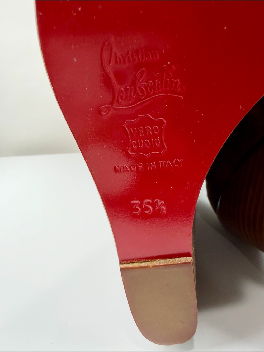 Christian Louboutin Chestnut Suede Knee Boots with Gold Button Detail - Picture 11 of 14